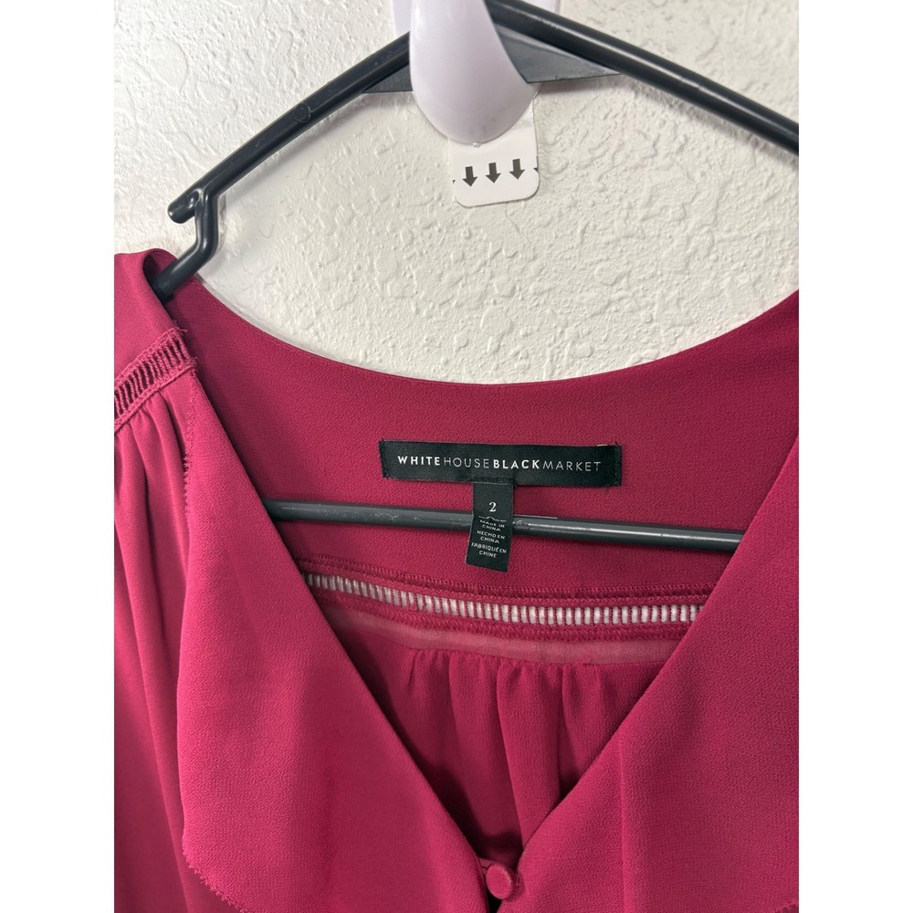 White House Black Market Women Burgundy Bell Sleeve Ruffle Blouse Top Size 2 - Picture 5 of 7